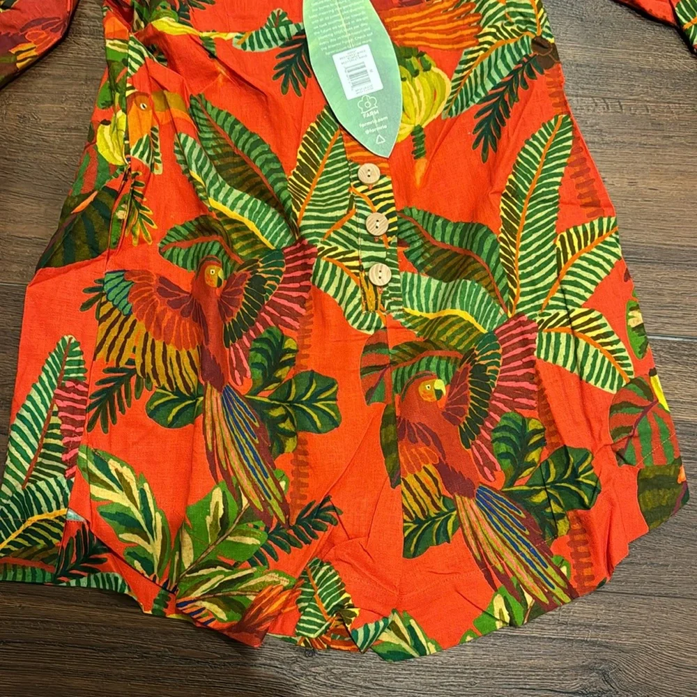 FARM Rio NWT Red Forest Birds Romper with Balloon Sleeves and front Buttons. - Picture 11 of 16